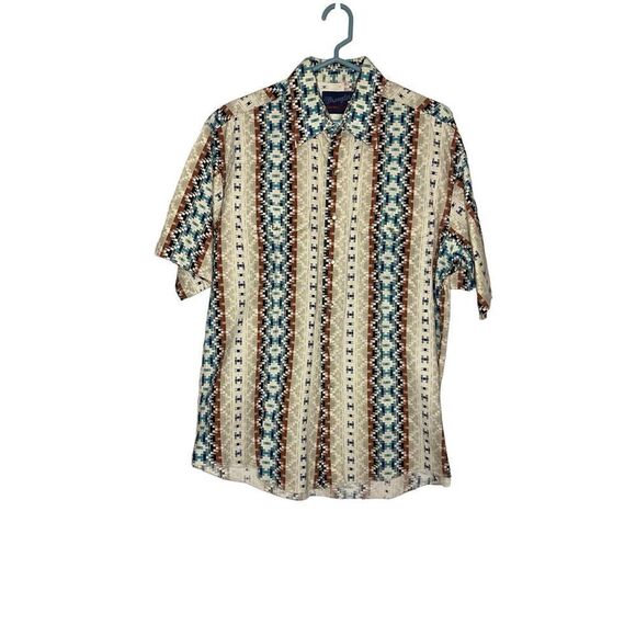 Vtg WRANGLER X-Long Tails Aztec Western Pearl Snap Button Down Shirt 90s Size L - Picture 1 of 5